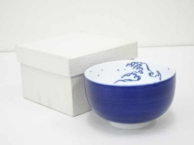 JAPANESE TEA CEREMONY COBALT GLAZE TEA BOWL / CHAWAN